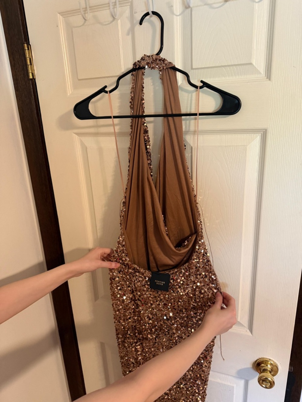 Zara Bronze Sequin Halter Maxi Dress - Picture 10 of 14